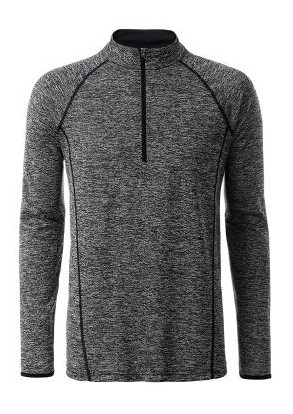 James & Nicholson, Men's Sports Shirt Longsleeve, black-melange/black