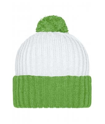 myrtle beach, Knitted Cap with Pompon, white/lime-green