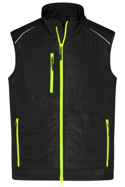 James & Nicholson, Men's Hybrid Vest, black/neon-gelb