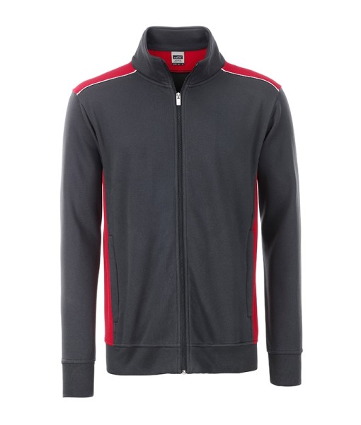 James & Nicholson, Men's Workwear Sweat Jacket - COLOR -, carbon/red