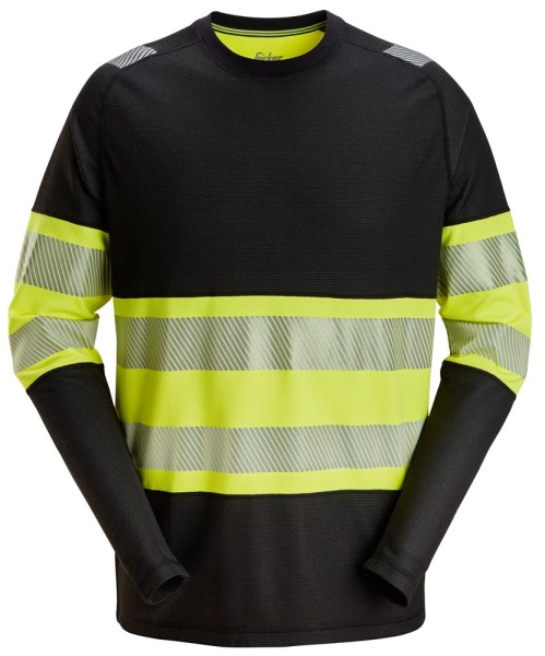 Snickers 2430, High-Vis-Langarm-Shirt Warnschutzklasse 1, Black/High vis yellow