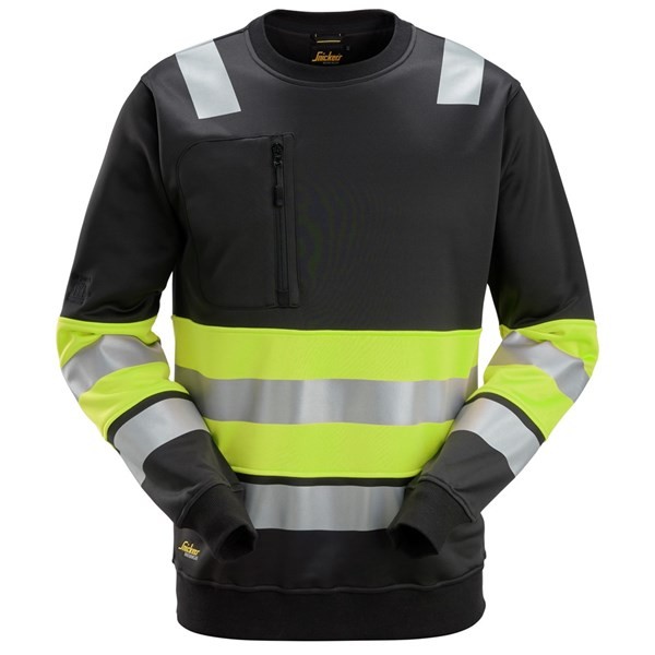 Snickers 8031, High-Vis-Sweatshirt, Warnschutzklasse 1, Black/High vis yellow