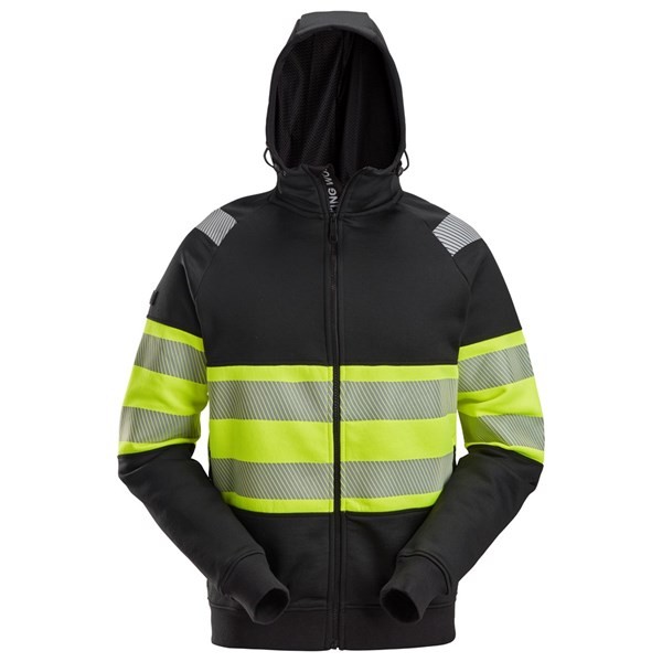 Snickers 2838, High-Vis-Kapuzenjacke mit durchgehendem Reißverschluss, Warnschutzklasse 1, Black/Hig